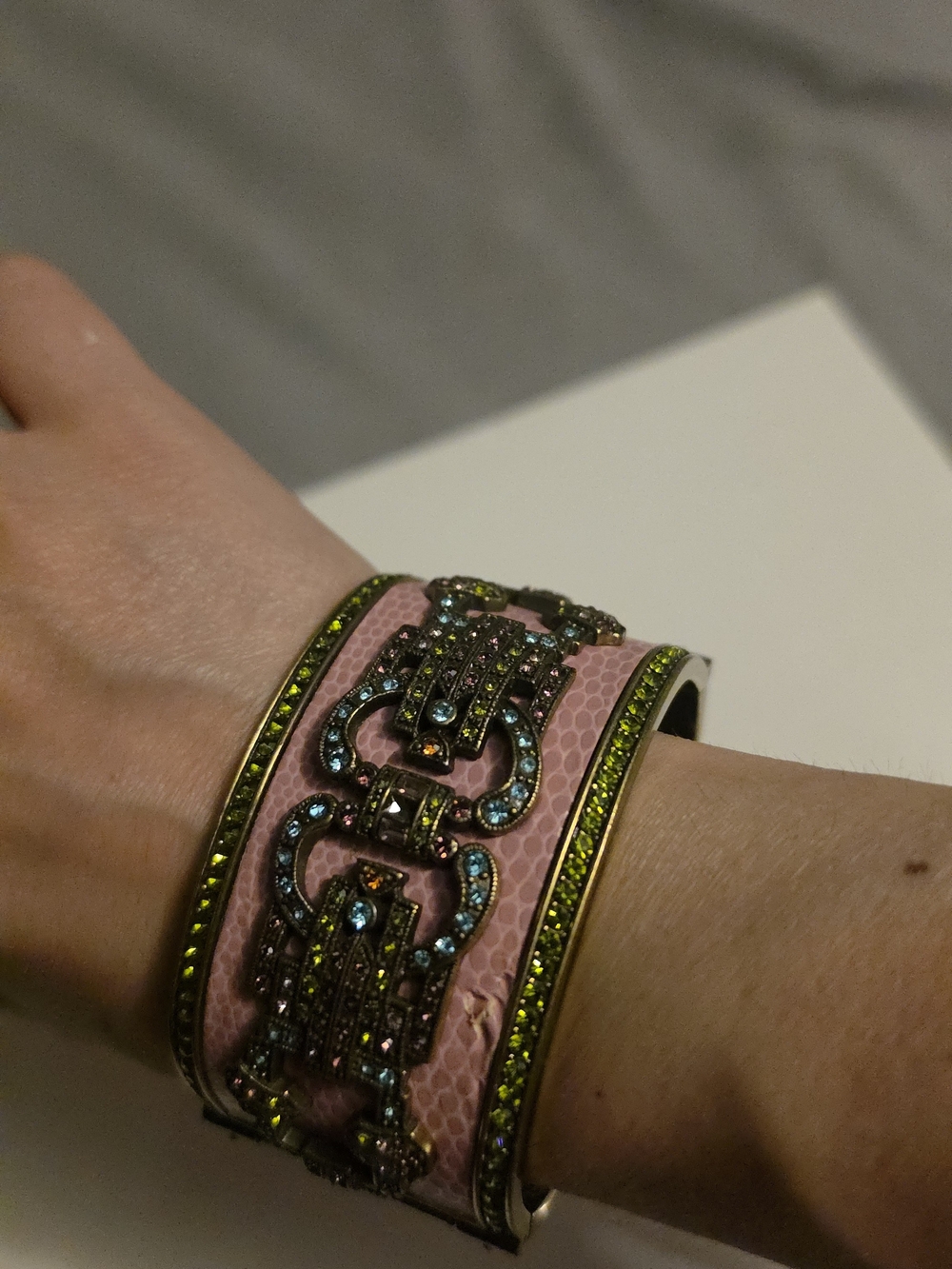 The Heidi Daus Crystal Art Deco Bangle Cuff Bracelet in multicolor